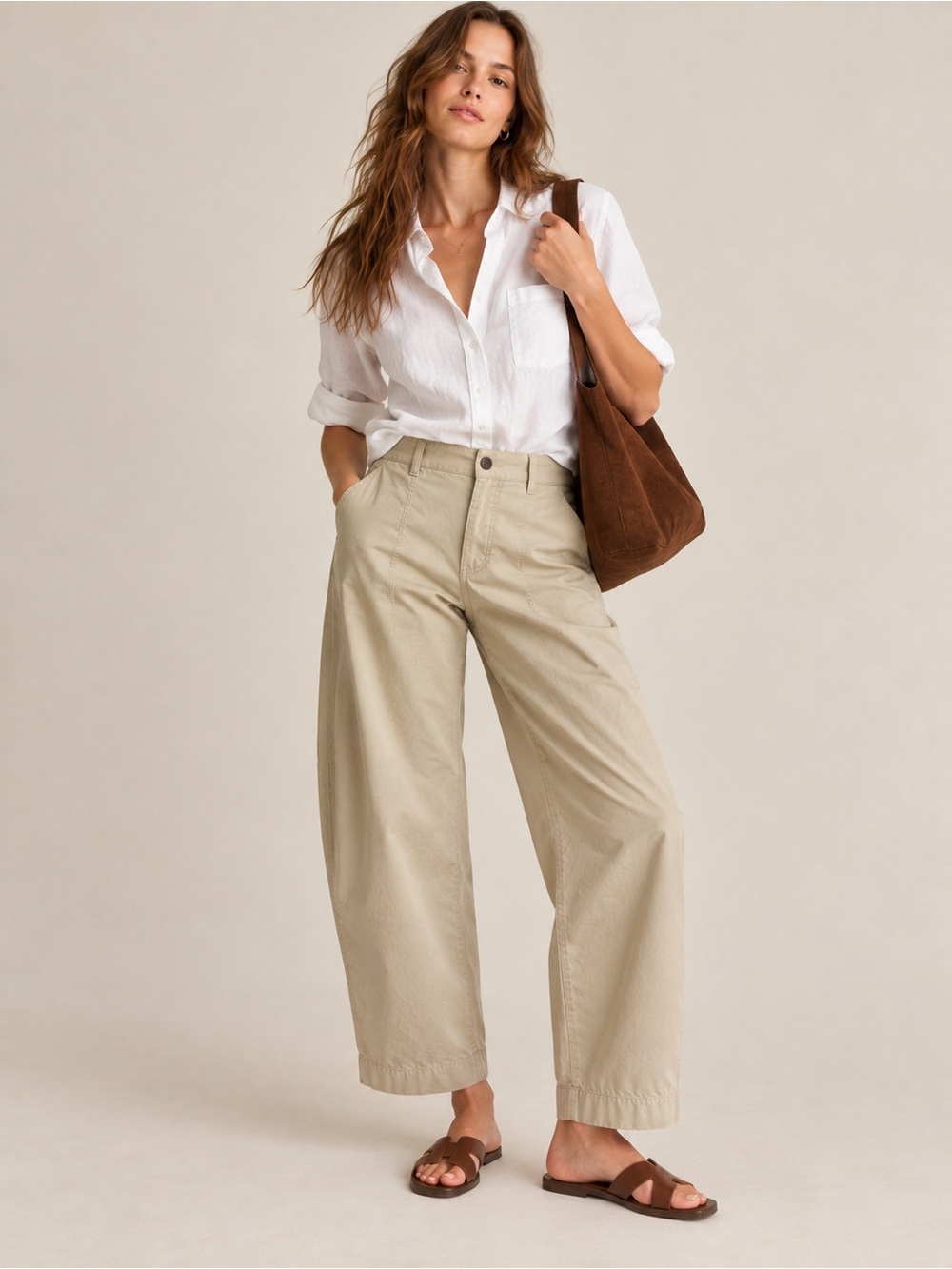 J. Crew Barrel Leg Pant In Cotton Linen Blend in Coastal Khaki 31 - Picture 4 of 14